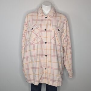 HFX Pink Orange Button Up Fleece Long Sleeve Top XL